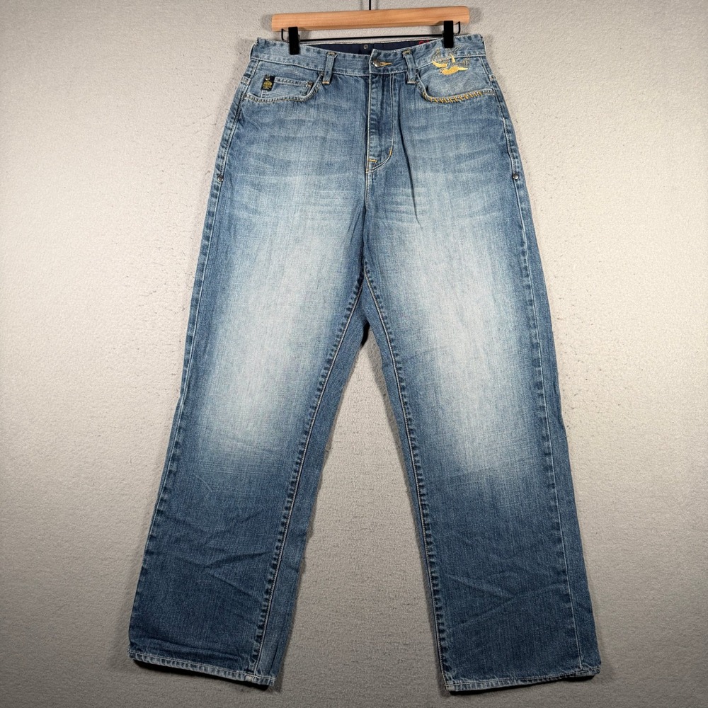 Ecko Unltd Mens Baggy Fit Embroidered Rhino Jean Blue Denim 32x30 Y2K Streetwear